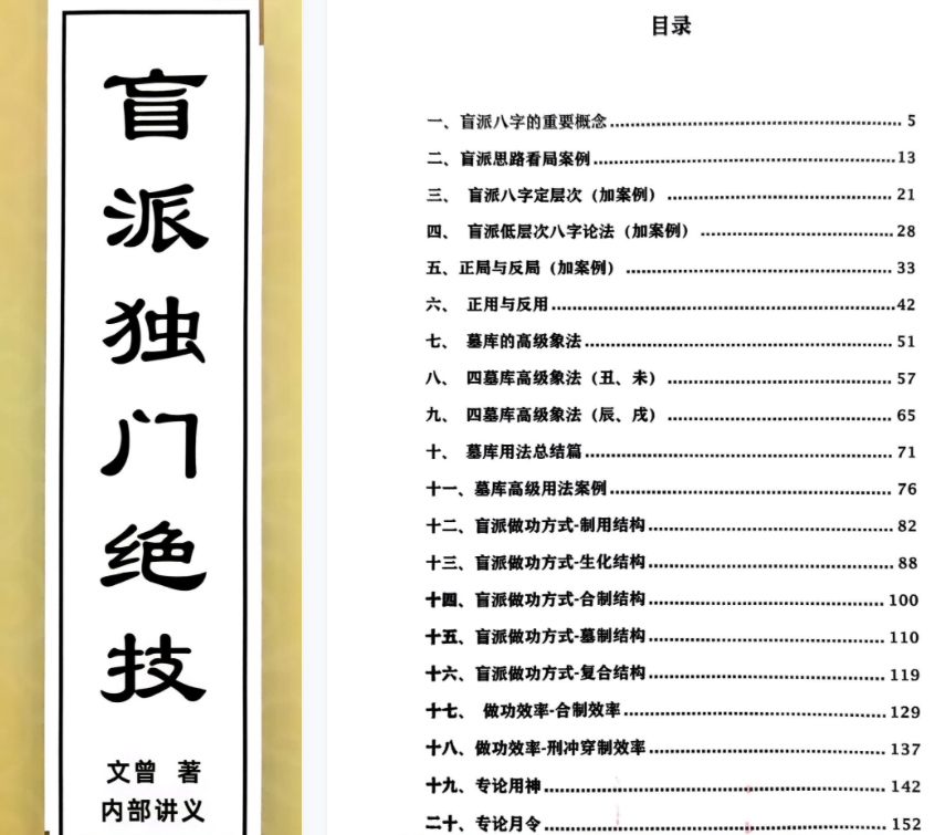 文曾盲派独门绝技内部讲义：50+实战案例+墓库象法+职业预测，零基础精通八字玄机！